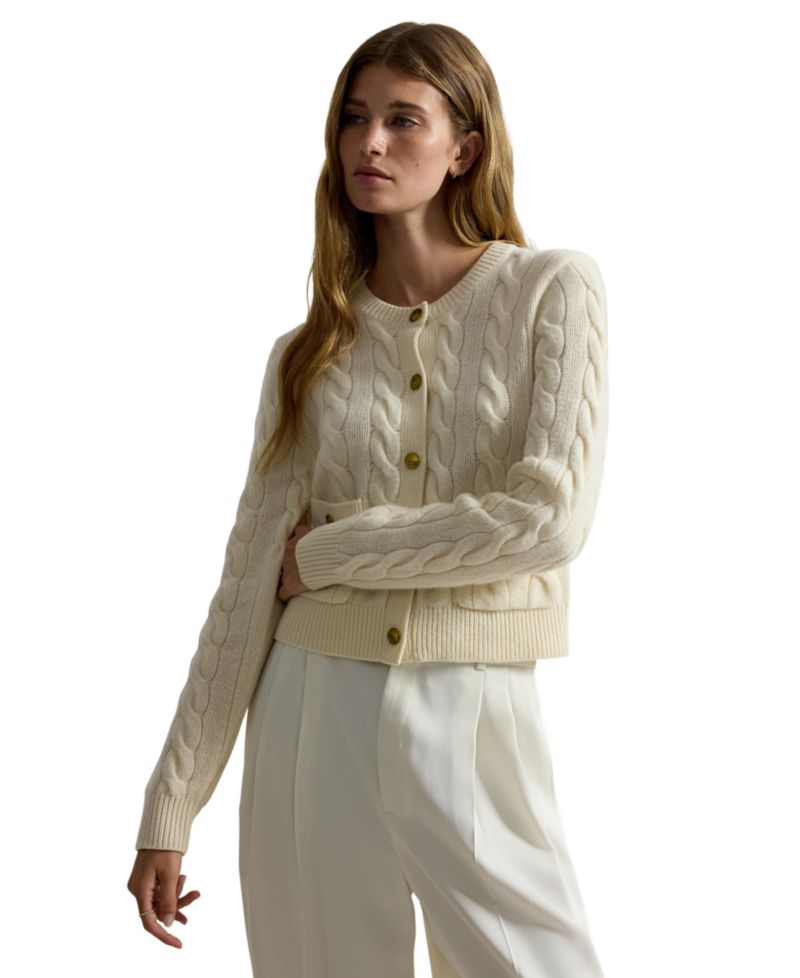 Women's Wool-Cashmere Cable-Knit Cropped Cardigan
