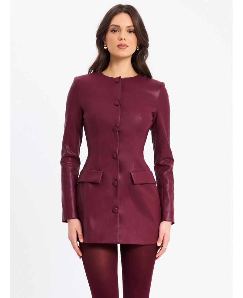 Women Baila Burgundy Faux Leather Blazer Mini Dress