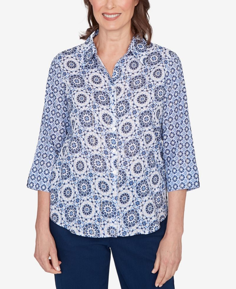 Women's Mykonos Geometric Button-Front Collared Top