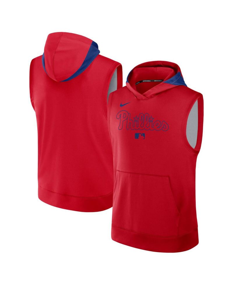 Men's Red Philadelphia Phillies Authentic Collection Performance Sleeveless Pullover Hoodie