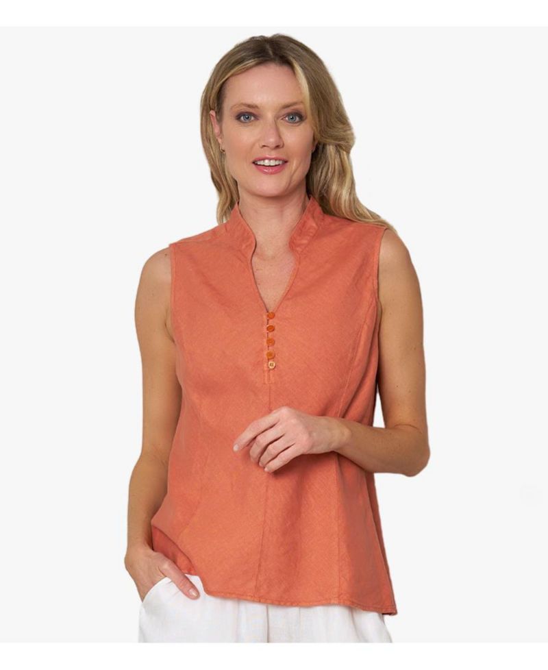 Women's Linen Sleeveless In Line Top