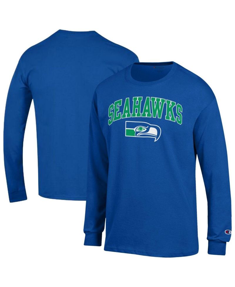 Men's Royal Seattle Seahawks Arch Over Logo Long Sleeve T-Shirt