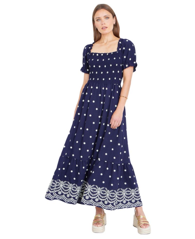 Women's Border Hemline Smocked Maxi Dress