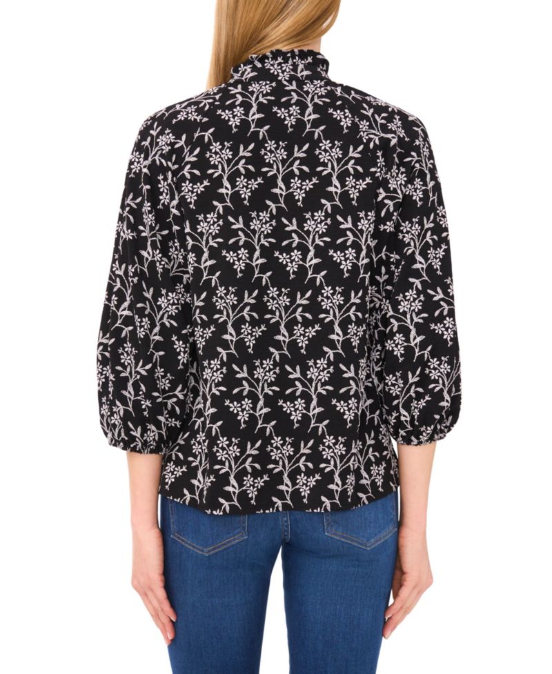 Women's Raglan 3/4-Sleeve Ruffle Neck Top