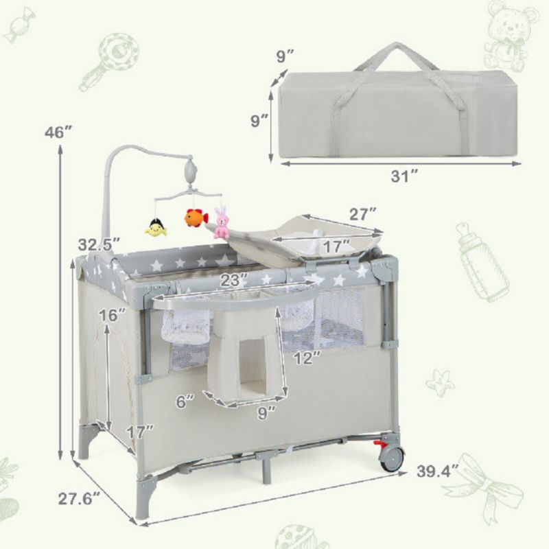 Portable Baby Bassinet with Diaper Changer, Bedside Sleeper and Changing Station