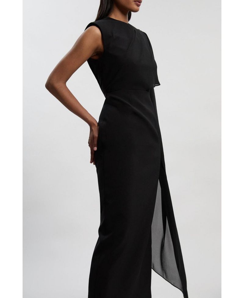 Women's Tailored Cape Drape Maxi Dress