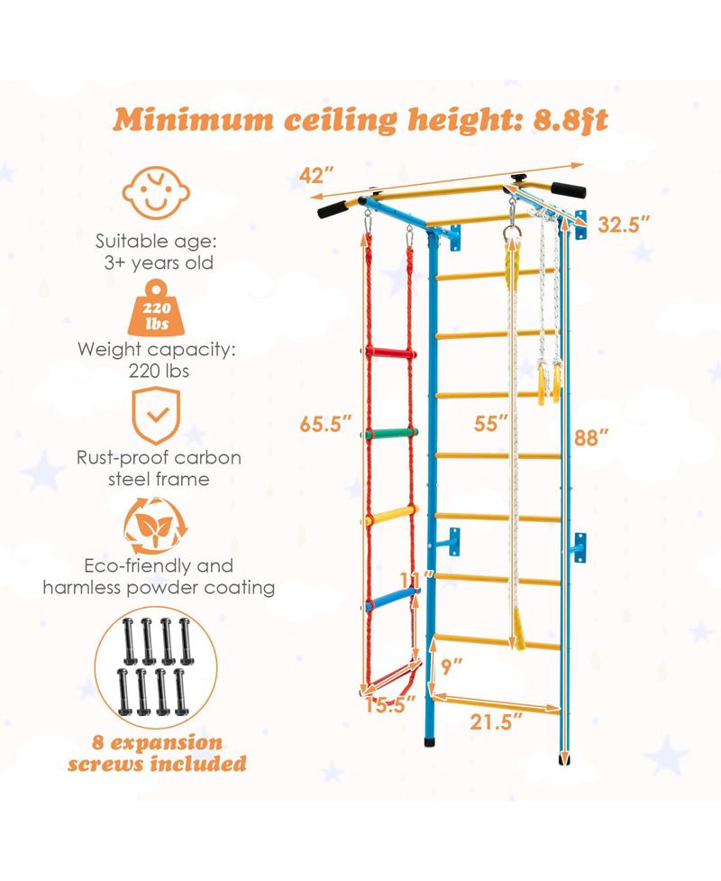 5 In 1 Kids Indoor Gym Playground Swedish Wall Ladder-Yellow