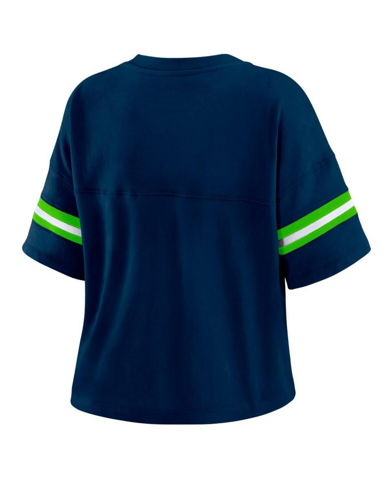 Women's Navy Minnesota Timberwolves Plus Size Color Block Boxy V-Neck T-Shirt