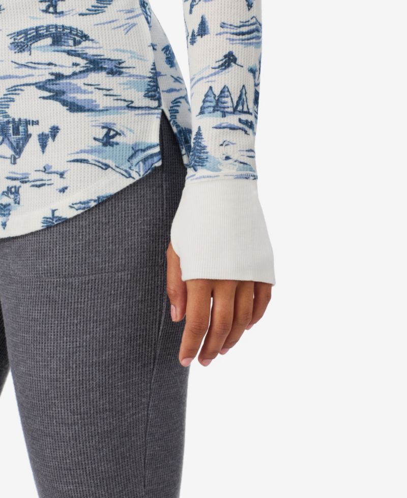 Women's Waffle-Knit Thermal Stretch Long-Sleeve Crew-Neck Top