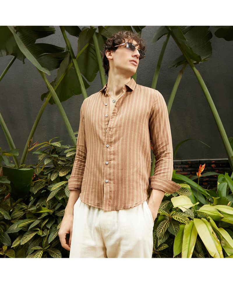 Men's Tan Brown Halo Striped Shirt