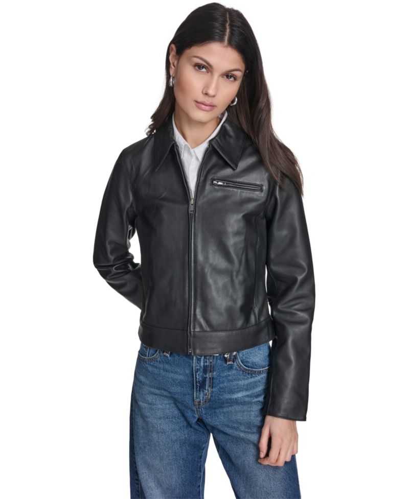 Women's Real Leather Laydown Collar Jacket