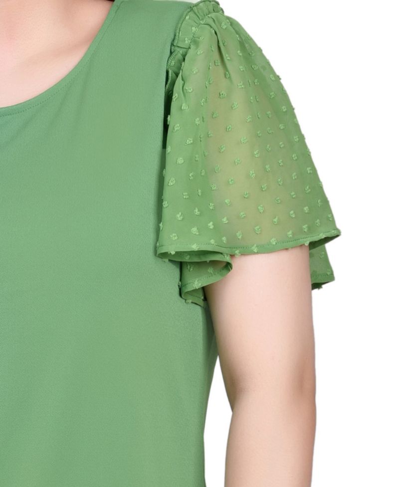 Petite Clip Dot Flutter Sleeve Top