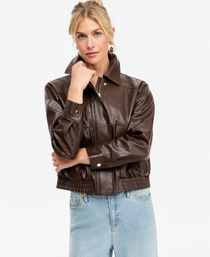 Women's Faux Leather Bomber Jacket