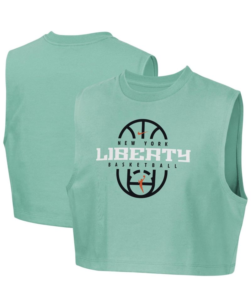Big Girls Mint New York Liberty 2026 Authentic Practice Sleeveless Cropped T-Shirt