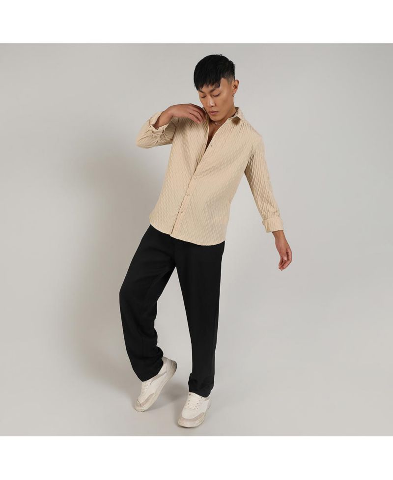 Men's Butter Yellow Crinkled-Weave Shirt