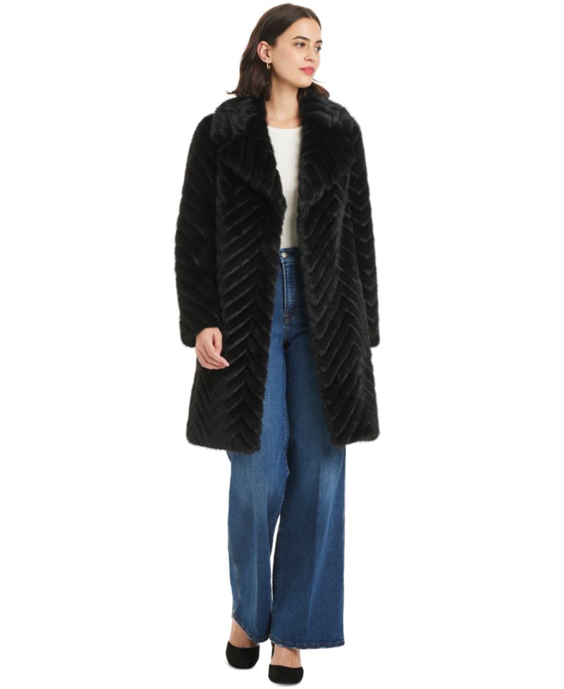 Women's Chevron Textured Faux-Fur Coat