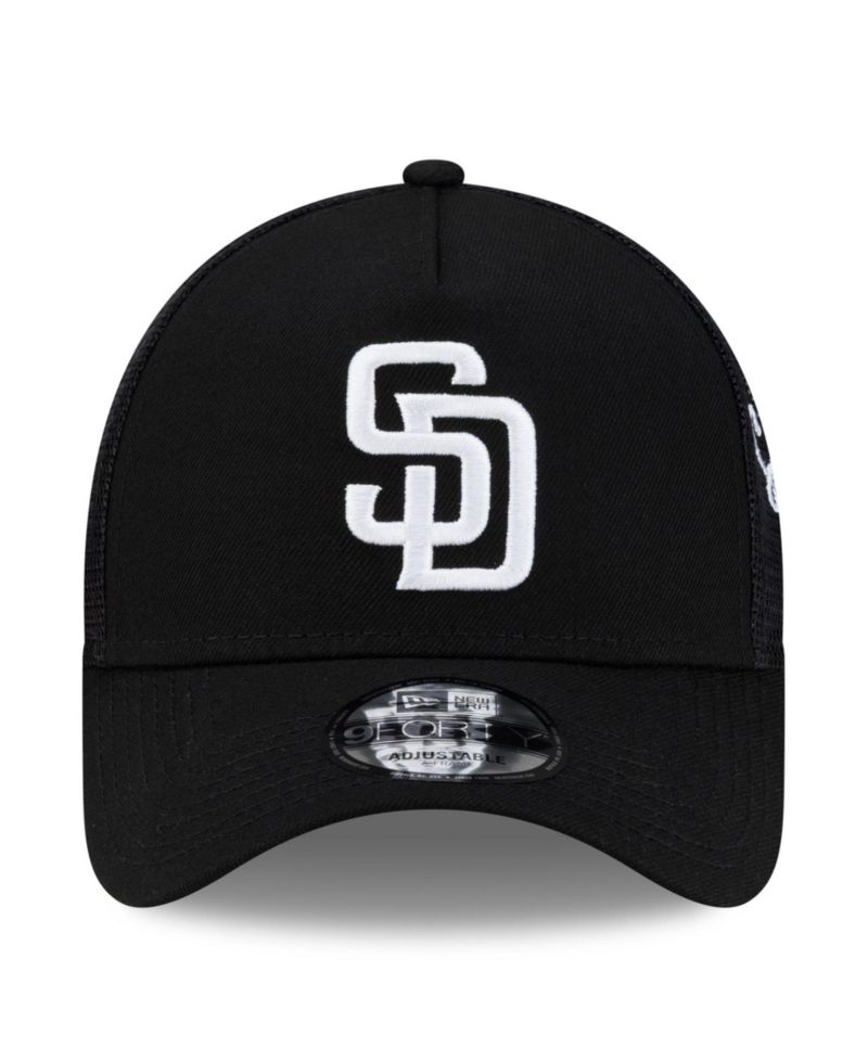Men's Black San Diego Padres Side Script 9FORTY A-Frame Trucker Adjustable Hat