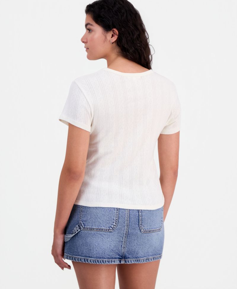 Juniors' Waikiki Graphic Pointelle Cotton Top
