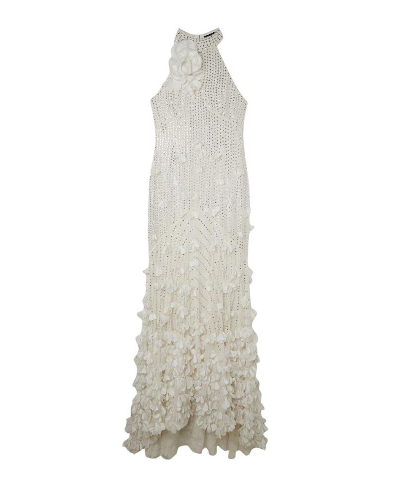Women's Crystal Rosette Halter-Neck Maxi Dress