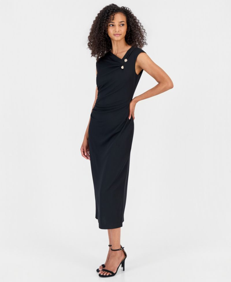 Women's Asymmetric-Draped Cowl-Neck Midi Dress