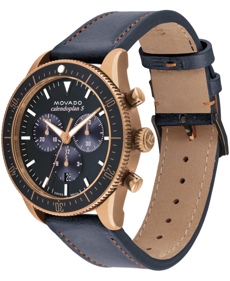 Men's Calendoplan S Swiss Quartz Chronograph Gray Leather Strap Watch 42mm