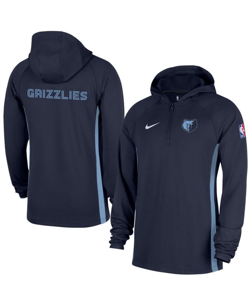 Men's Navy Memphis Grizzlies Authentic On Court Zone Quarter-Zip Dri-FIT Hoodie Jacket