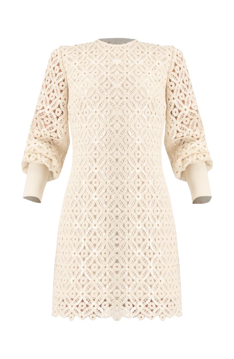 Women's Embroidered Crochet Mini Dress with Sequin Detailing