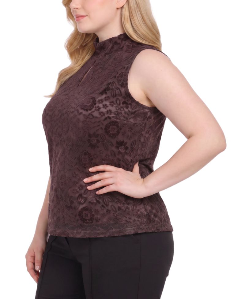 Plus Size Floral-Print Lace Keyhole Tank
