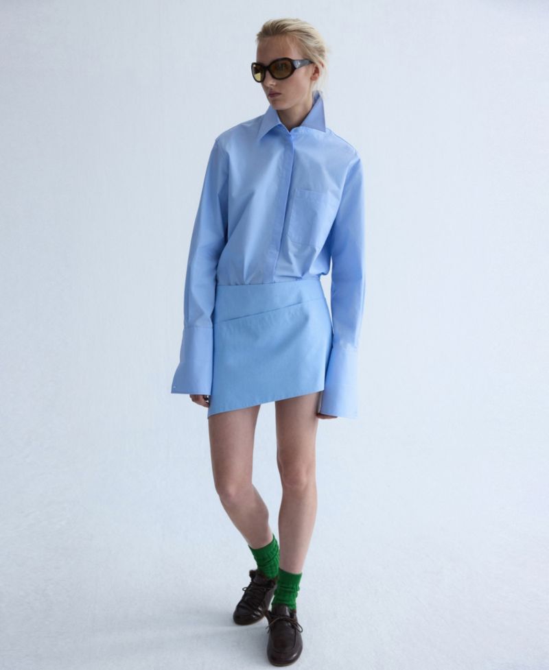 Women's Selection Asymmetric Hem Poplin Straight-Fit Skirt