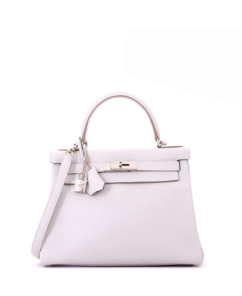 Kelly 28 Handbag Grey Clemence with Palladium Hardware