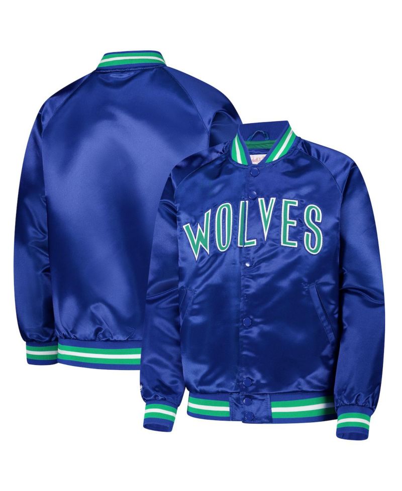 Big Boys and Girls Royal Minnesota Timberwolves Hardwood Classics Satin Raglan Full-Snap Jacket
