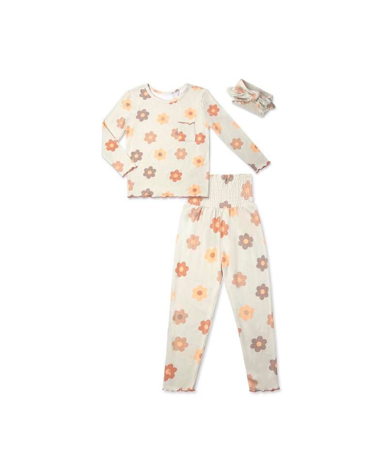 Little Girls Charlie Fitted Two-Piece Long Sleeve Pajamas & Head Wrap Set