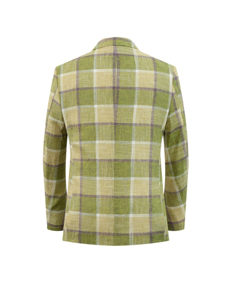 Boys Green Slim Fit Plaid Blazer