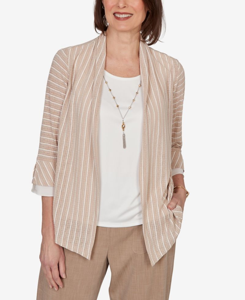 Petite Grand Bazaar Vertical Stripe Two-In-One Top with Necklace