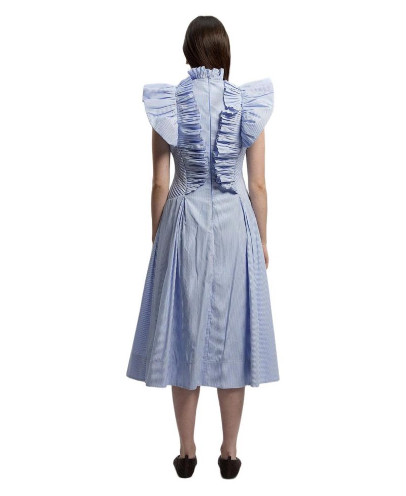 Women's High Neck Pleated Ruffle Midi Dress