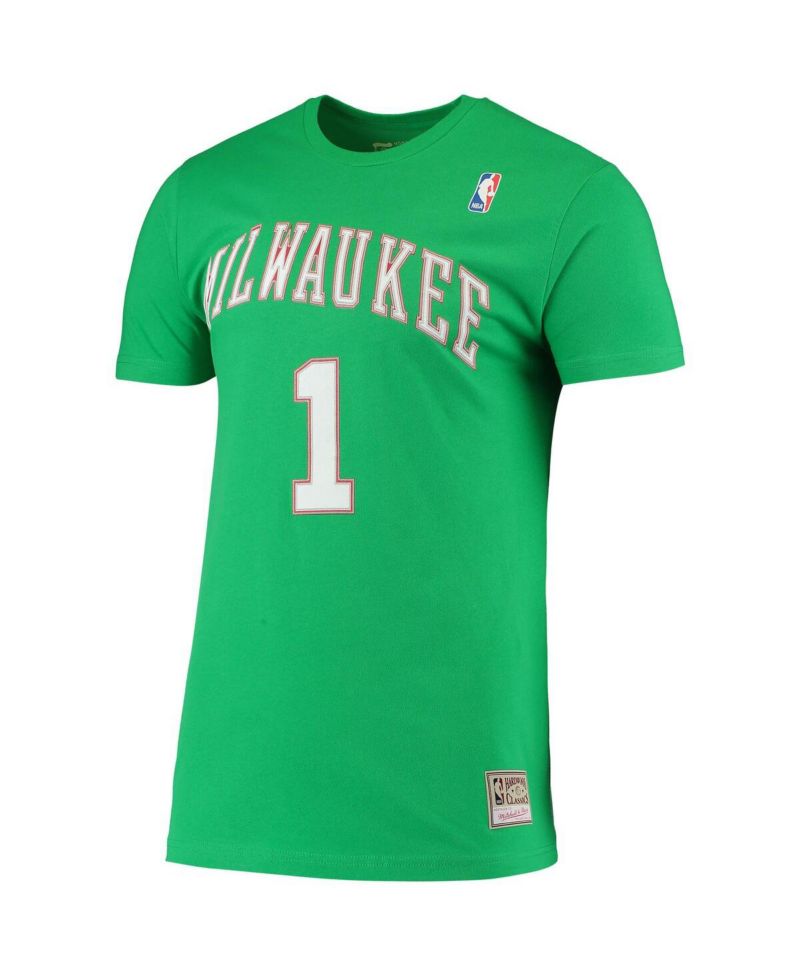 Men's Oscar Robertson Green Milwaukee Bucks Hardwood Classics Stitch Name & Number T-Shirt