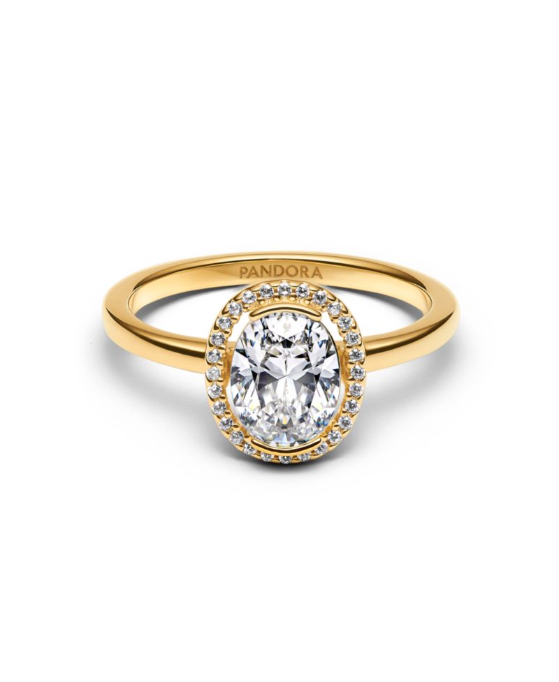 Oval Sparkling Halo 14K Gold-Plated Ring