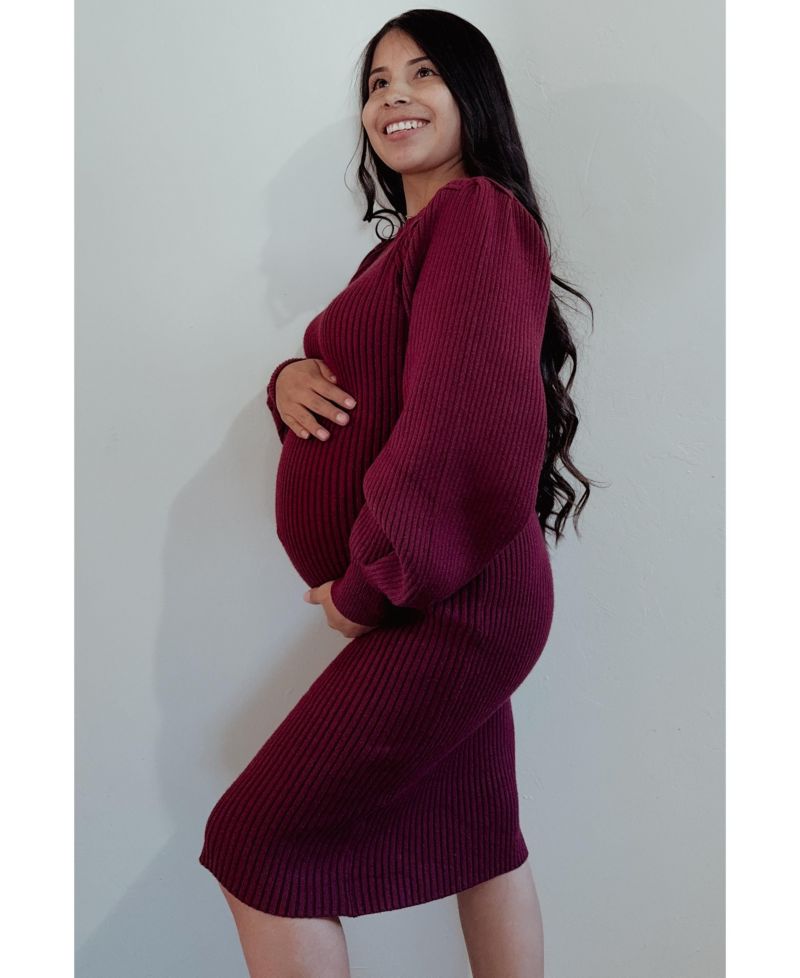 Maternity Bubble Sleeve Sweater Dress