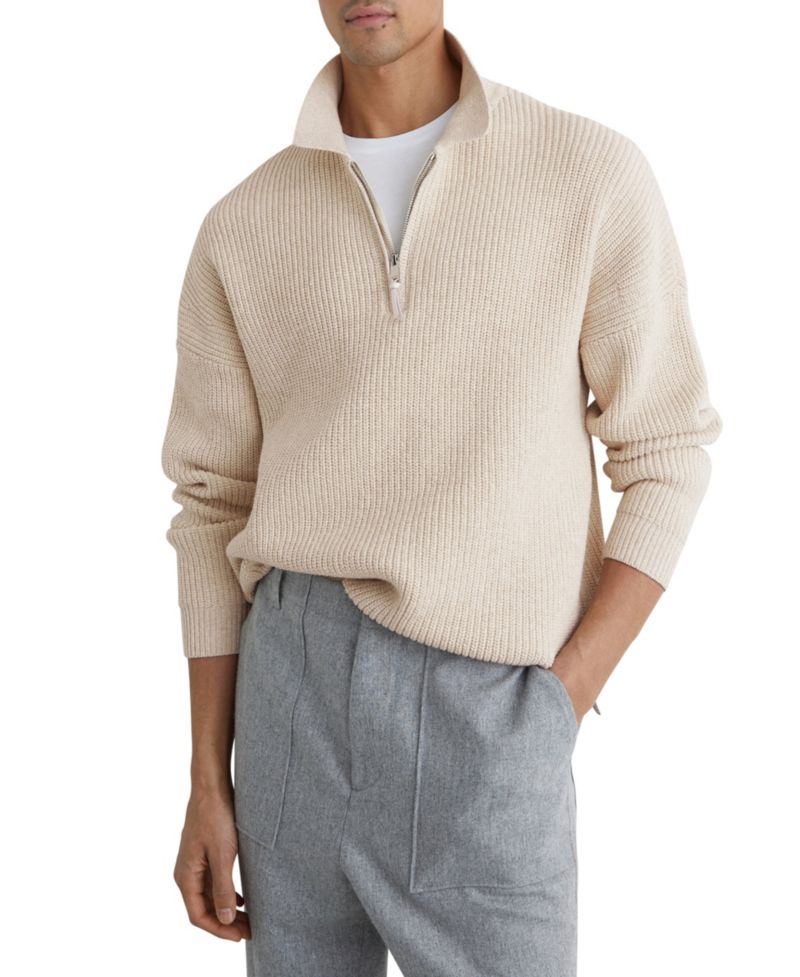 Men's Prop Cotton-Blend Rib Half-Zip Polo Sweater