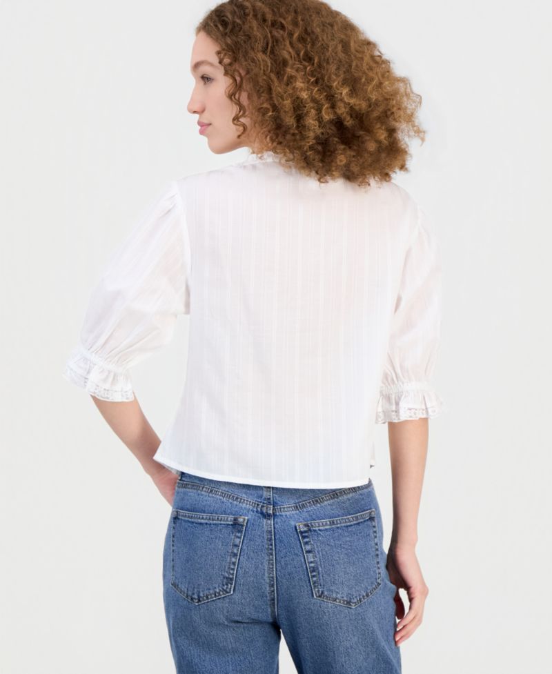 Women's Ruffled-Neck Short-Sleeve Blouse