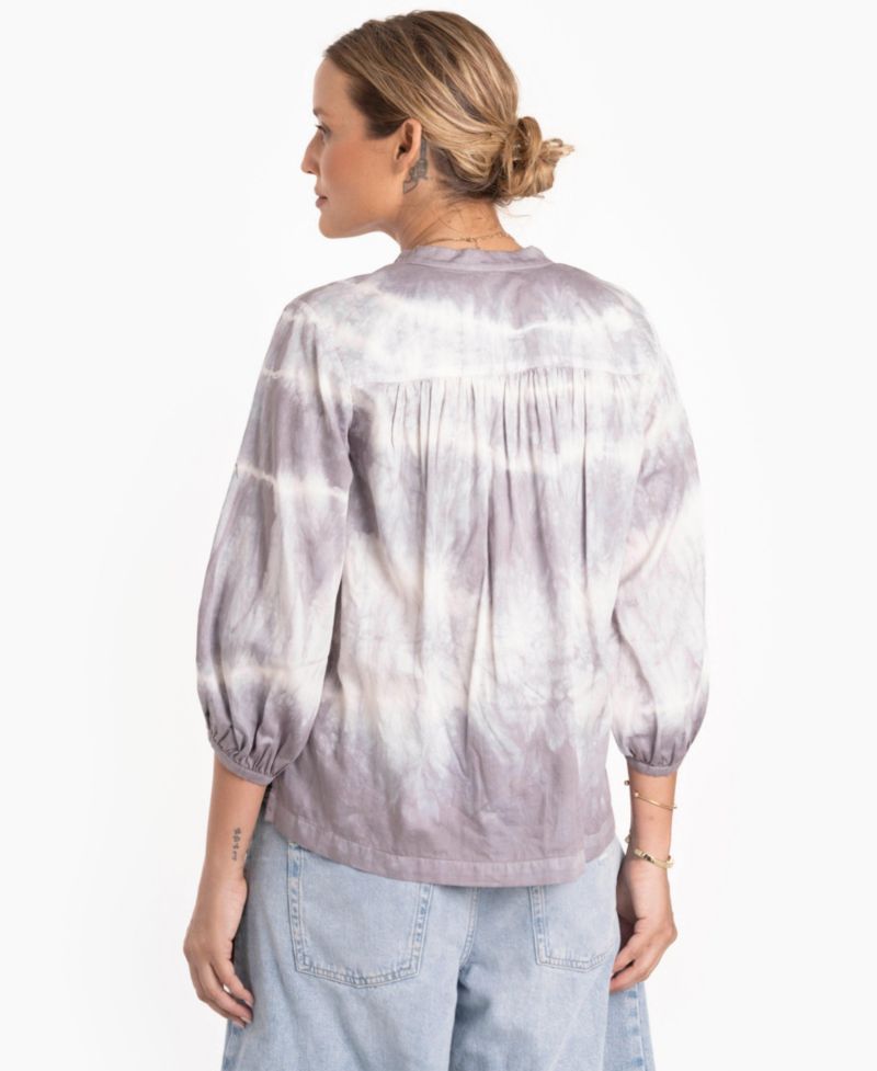Women's Tie-Dye Button-Front Peasant Top
