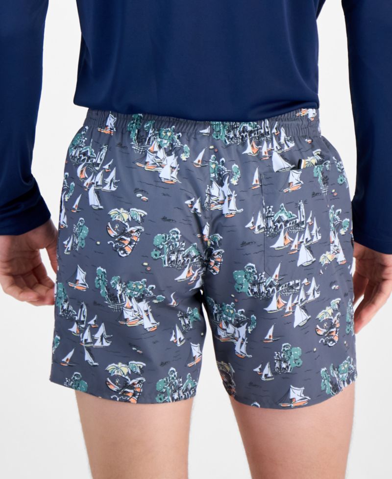 Men's Piranha All-Over-Print Swim Trunks, 5" Inseam