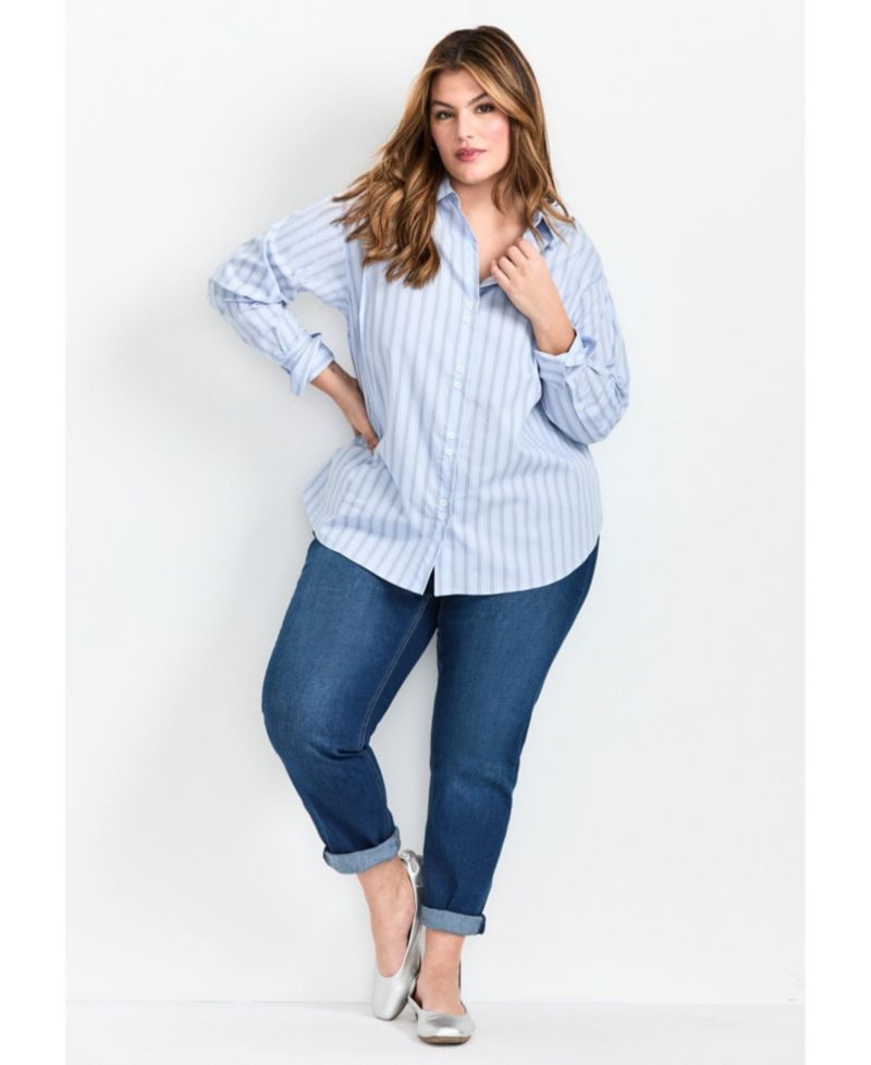 Women's Plus Size Classic Stripe Boyfriend Shirt