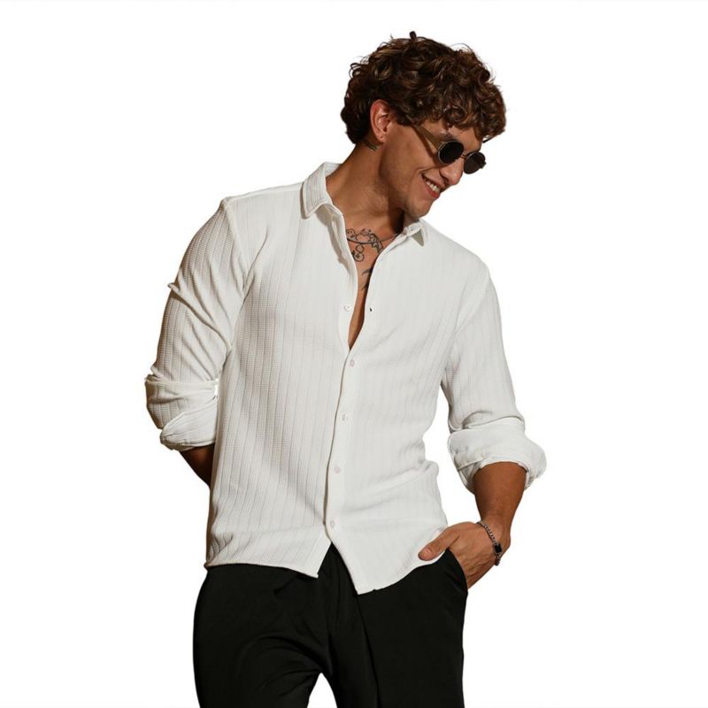 Men's Chalk White Chevron-Panel Tactile Shirt