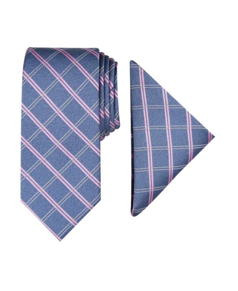 Men Marion Grid Tie & Pocket Square Set