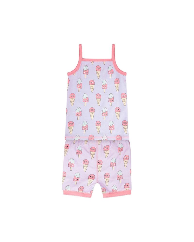 Baby Girls Cotton Two-Piece Pyjama Set Lilac Printed Ice Creams