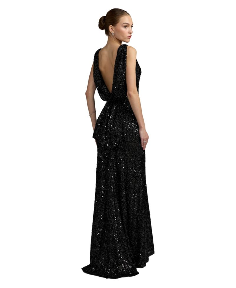 Women's Sleeveless Sequin Cowl Back Evening Gown