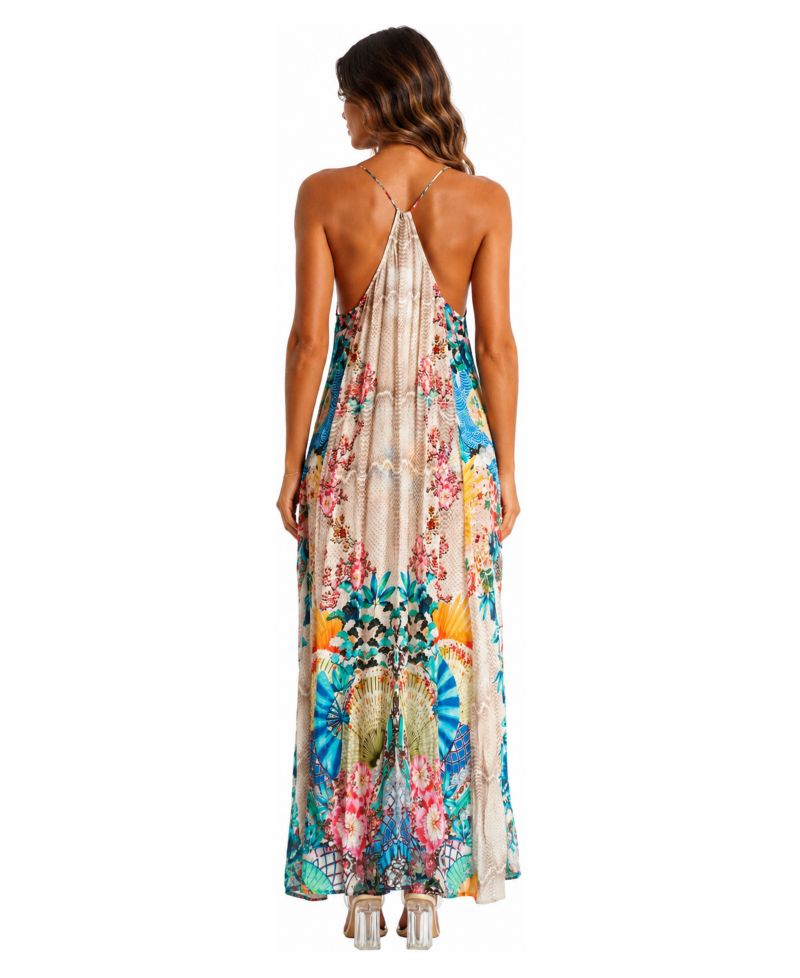 Women's Halter Open-Back Floral Maxi Dress