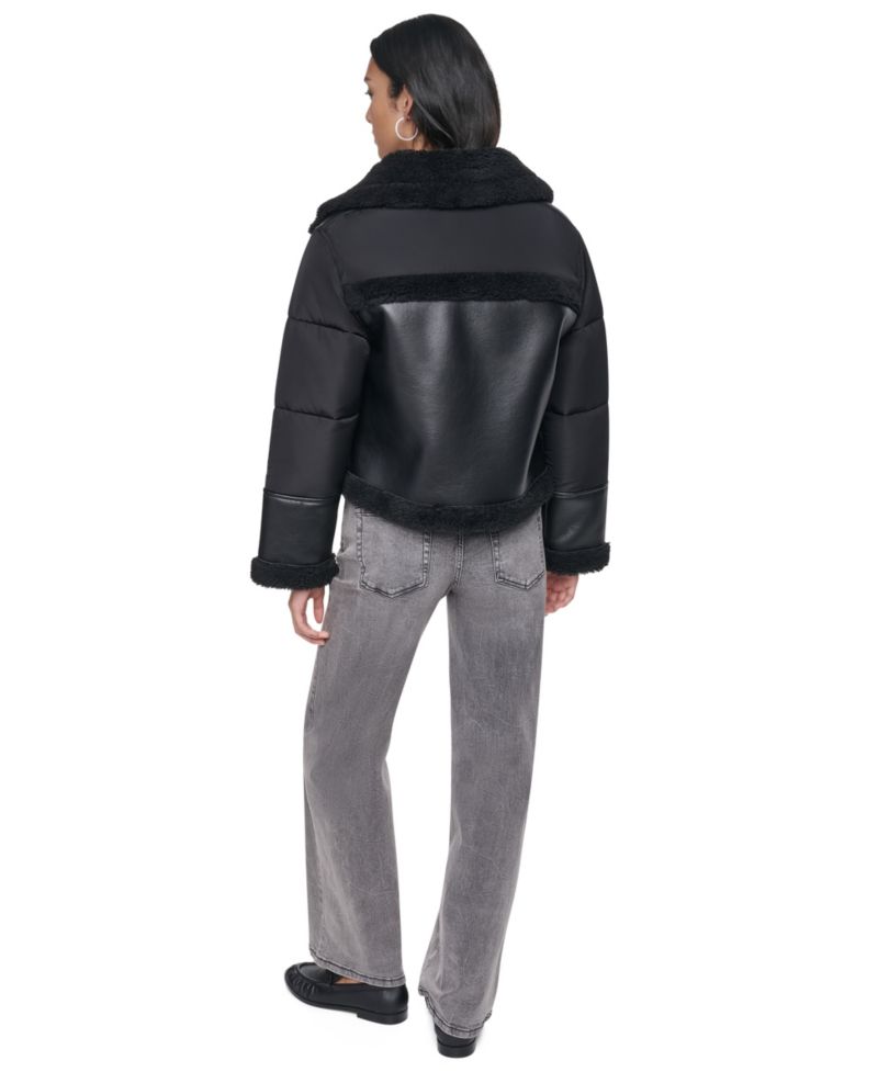 Women's Faux Shearling Puff-Sleeve Short Jacket