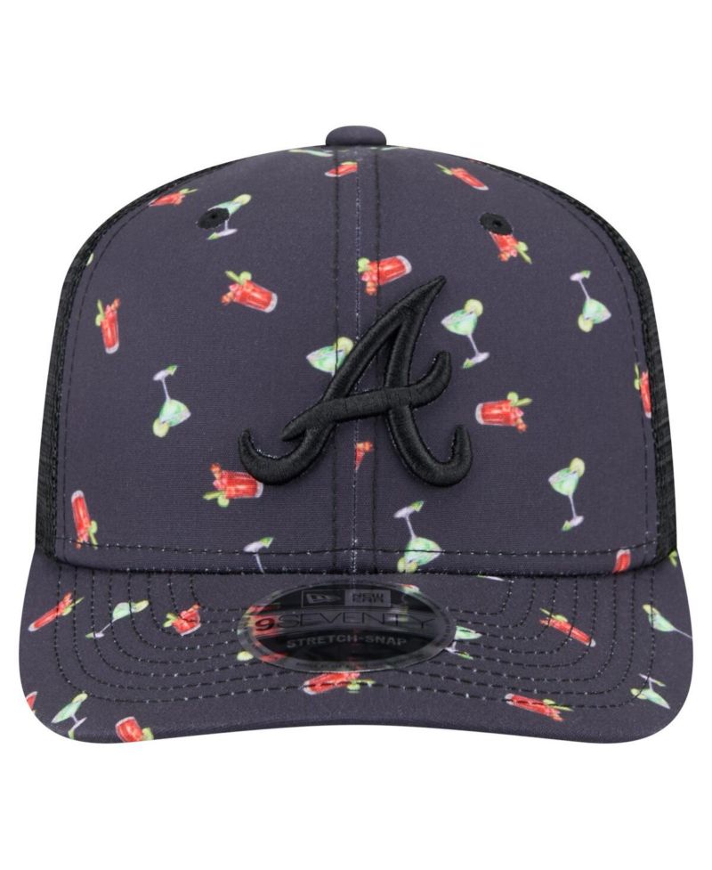 Men's Black Atlanta Braves Adventure Drinks Pattern 9SEVENTY Stretch-Snap Hat